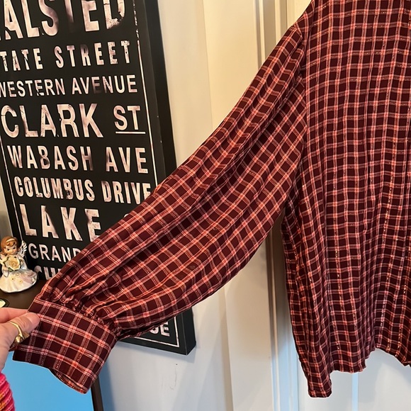 Cute Pink and Burgundy and Gold Plaid Top - Picture 5 of 7